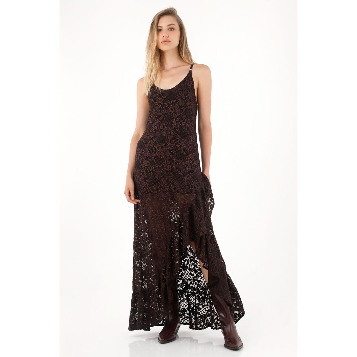 TENNIS - Vestido largo café con boleros para mujer