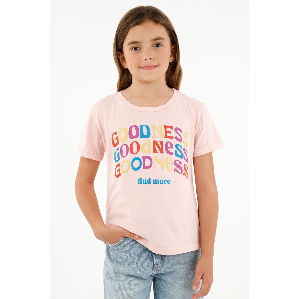 TENNIS - Camiseta básica rosada estampada para niña