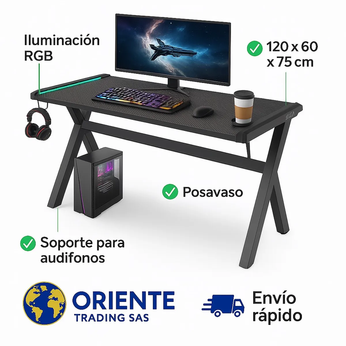 ORIENTE TRADING - Escritorio Mesa Gamer Profesional-Mesa Amplia-Reforzada y Moderna
