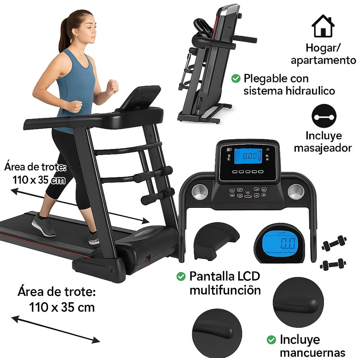 ORIENTE TRADING - Caminadora Electrica Plegable con Masajeador-Motor 2.5 HP-Pantalla LCD.