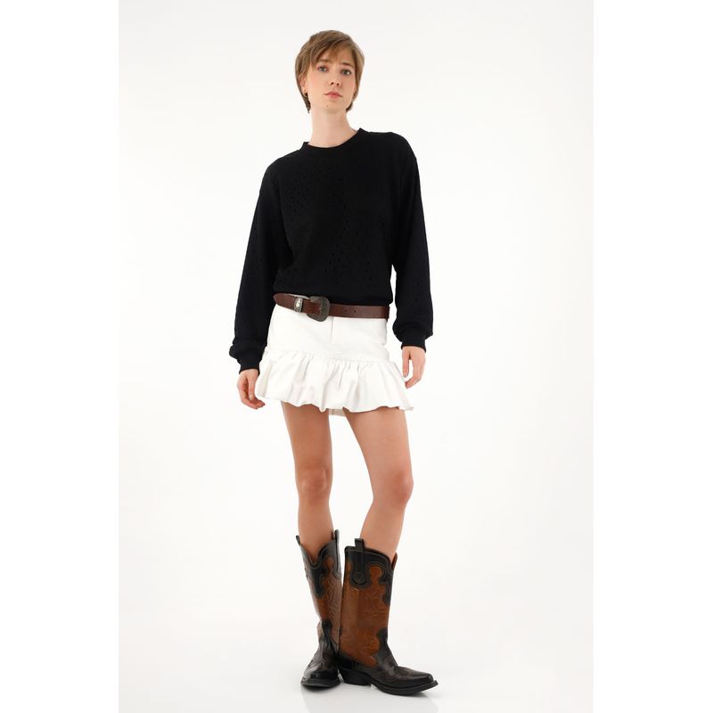 TENNIS - Buzo negro con detalles desagujados para mujer
