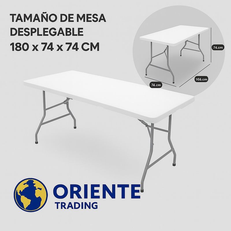 GENERICO - Mesa Plegable Plastica 180cm-LivianaResistente y Portatil para Eventos y Hogar