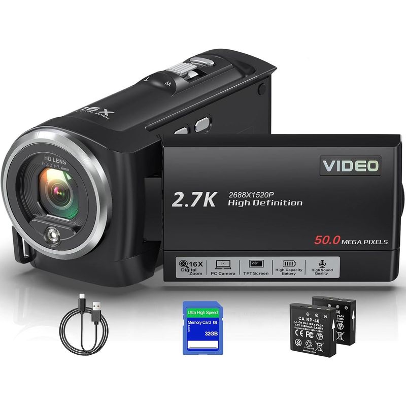 GENERICO - Cámara de video 27K 50MP 16X Zoom digital Vlogging 32GB dos baterías
