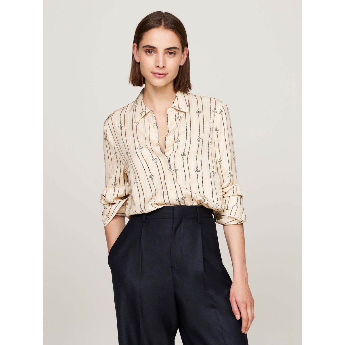 TOMMY HILFIGER - Camisa Blanco De Rayas Estilo Cuerda WW0WW43064-0F5