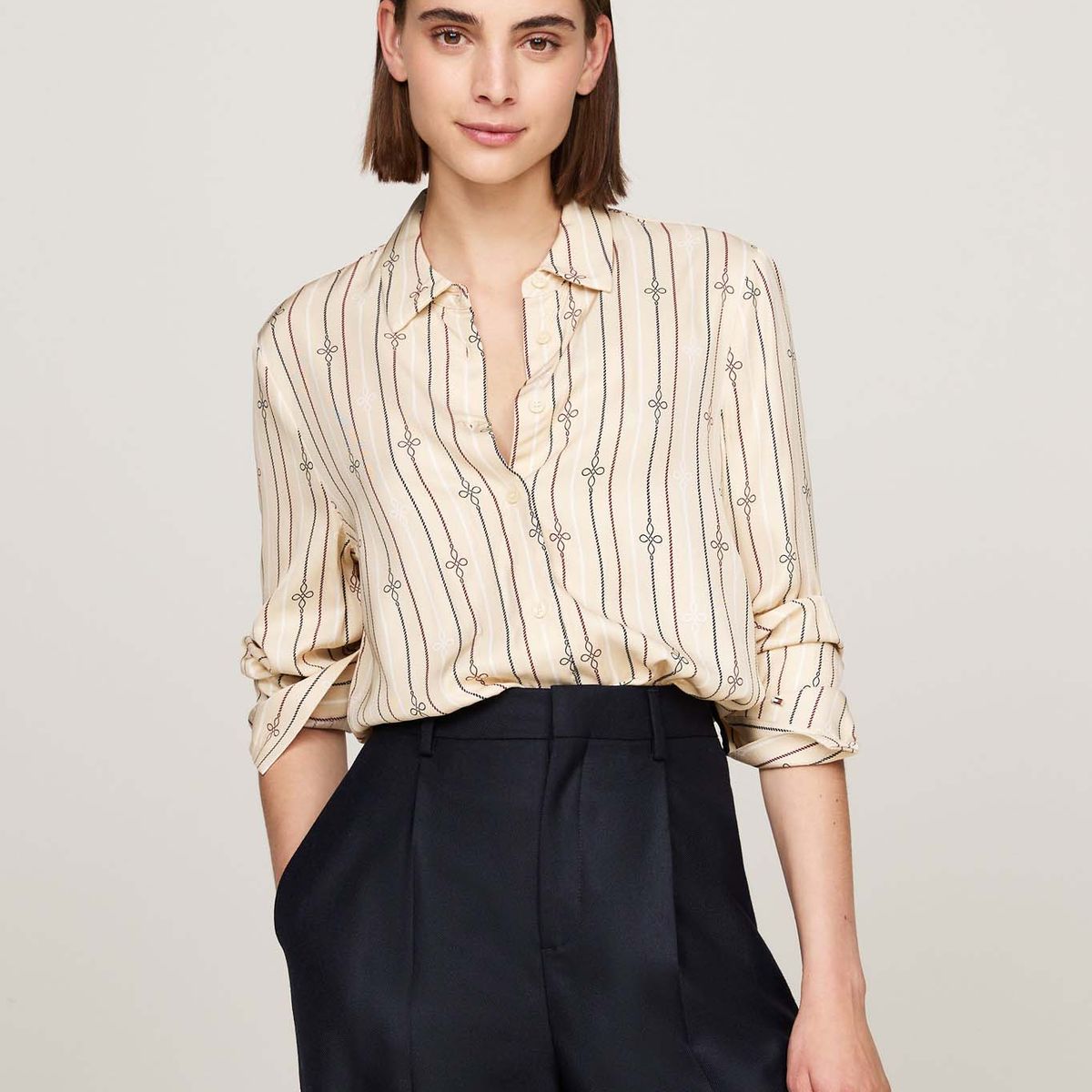 TOMMY HILFIGER - Camisa Blanco De Rayas Estilo Cuerda WW0WW43064-0F5