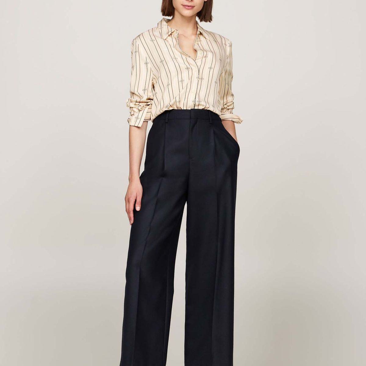 TOMMY HILFIGER - Camisa Blanco De Rayas Estilo Cuerda WW0WW43064-0F5