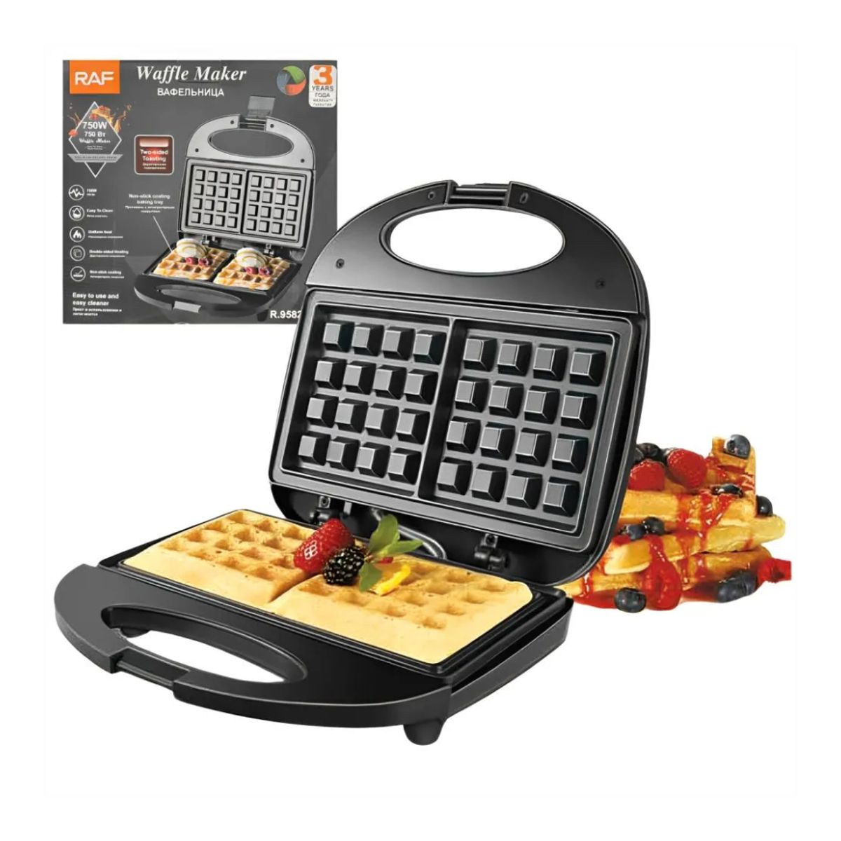 GENERICO - Waflera Eléctrica Doble Antiadherente Marca Raf 750w