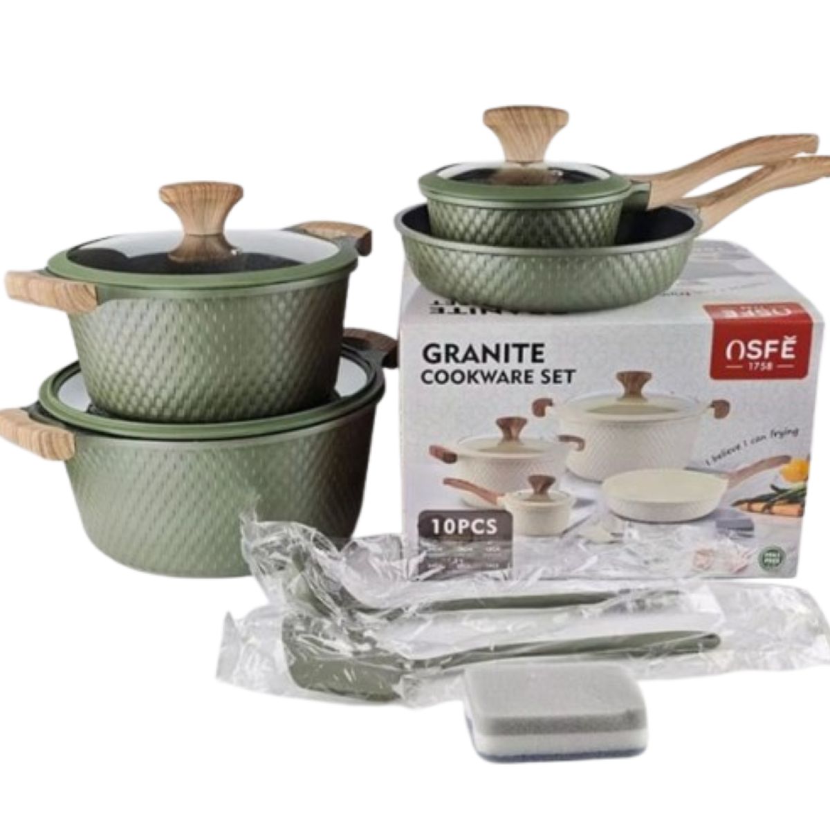ZHOPI CO - Juego De Ollas Y Sarten En Granito Ceramica 10 Piezas Antiadherente