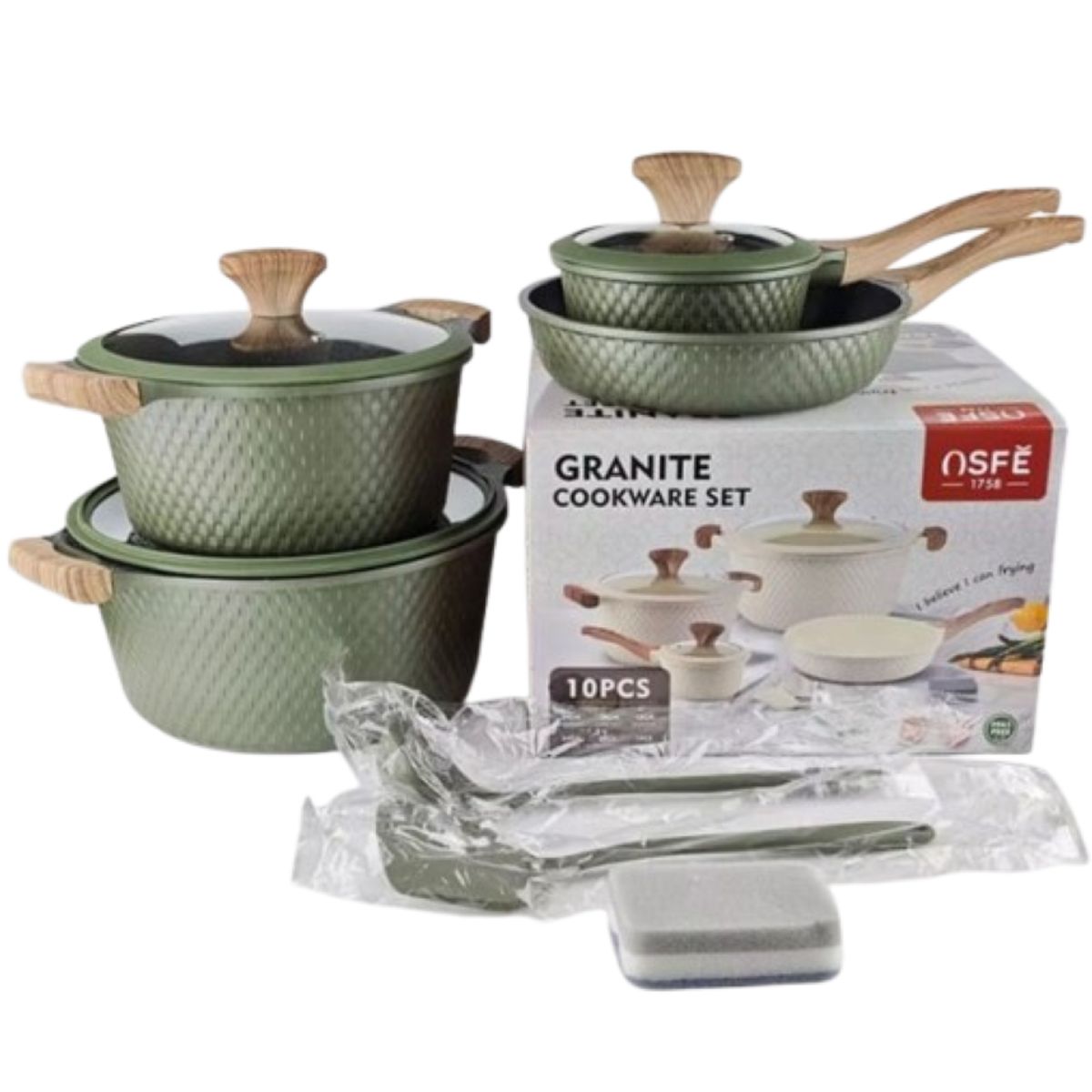 ZHOPI CO - Juego De Ollas Y Sarten En Granito Ceramica 10 Piezas Antiadherente