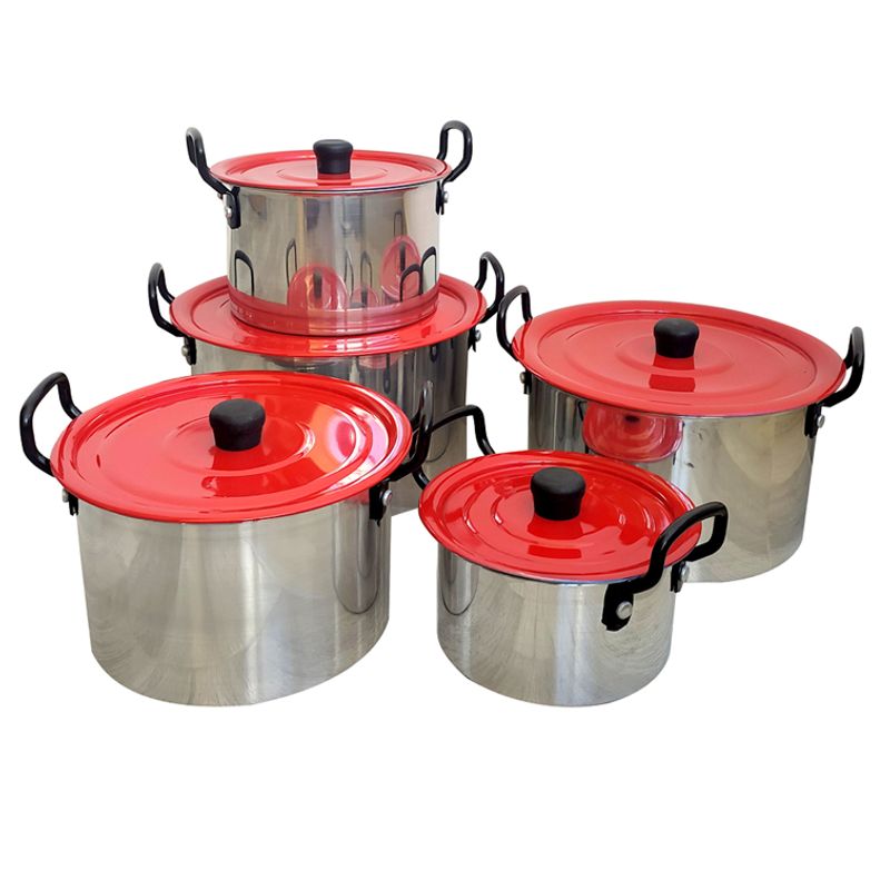 IMUSA - Juego de Ollas Imusa X5 Unidades 16 / 24 Cm Tapa Roja