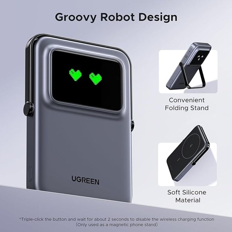 UGREEN - Ugreen Cargador Inalámbrico 5000mah Con Soporte Y Display