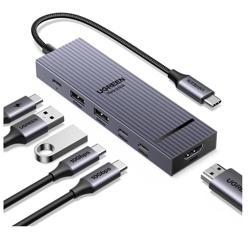 UGREEN - Adaptador USB-C Puertos USB-C y USB-A 3.2 10Gbps HDMI 4K60Hz PD 100W