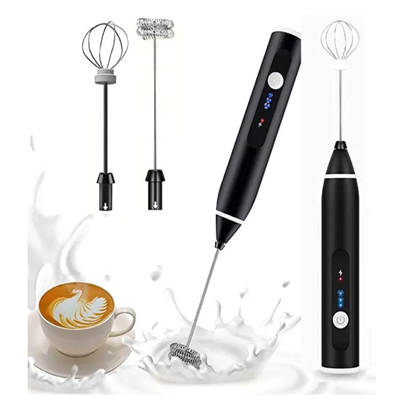GENERICO - Batidor Espumador De Mano Electrico Recargable Acero Inoxidable Negro