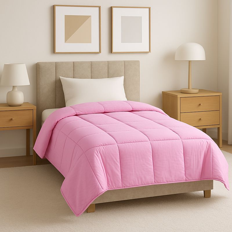 GENERICO - Plumón Rosa para Cama Sencilla + Protector de Colchón 100x190