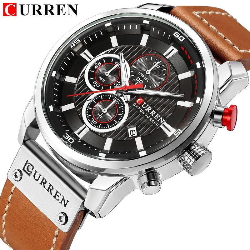 CURREN - RELOJ CURREN ORIGINAL CUERO CRONOGRAFO M8291 MIEL PLATA