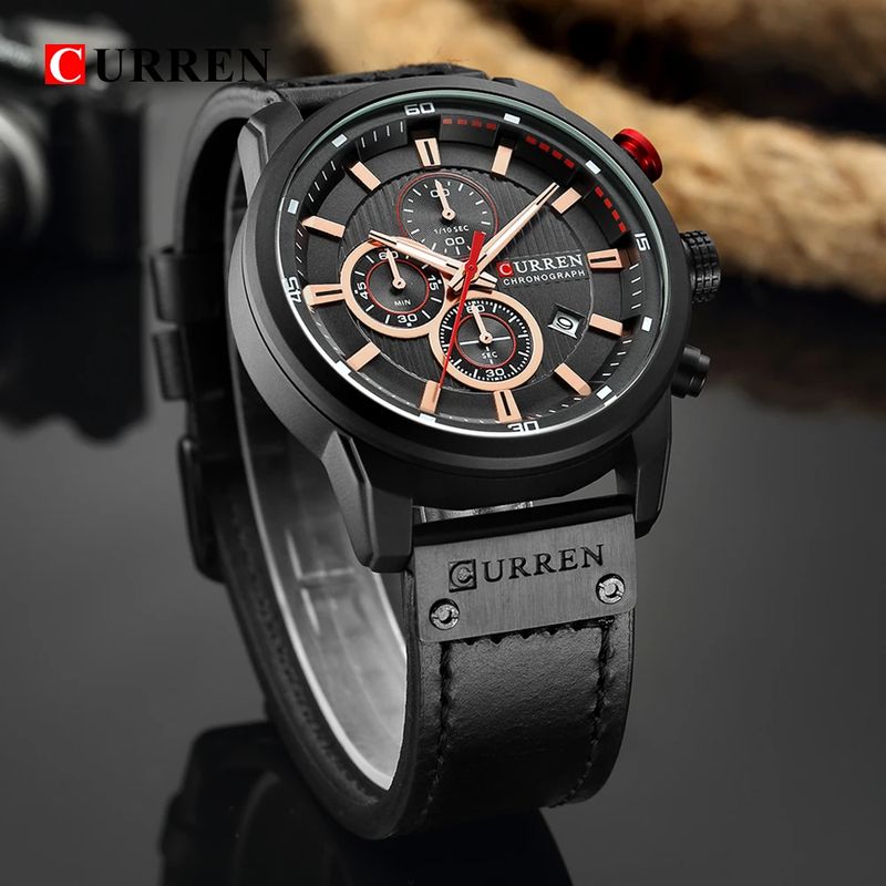 CURREN - RELOJ CURREN ORIGINAL CUERO CRONOGRAFO M8291 NEGRO
