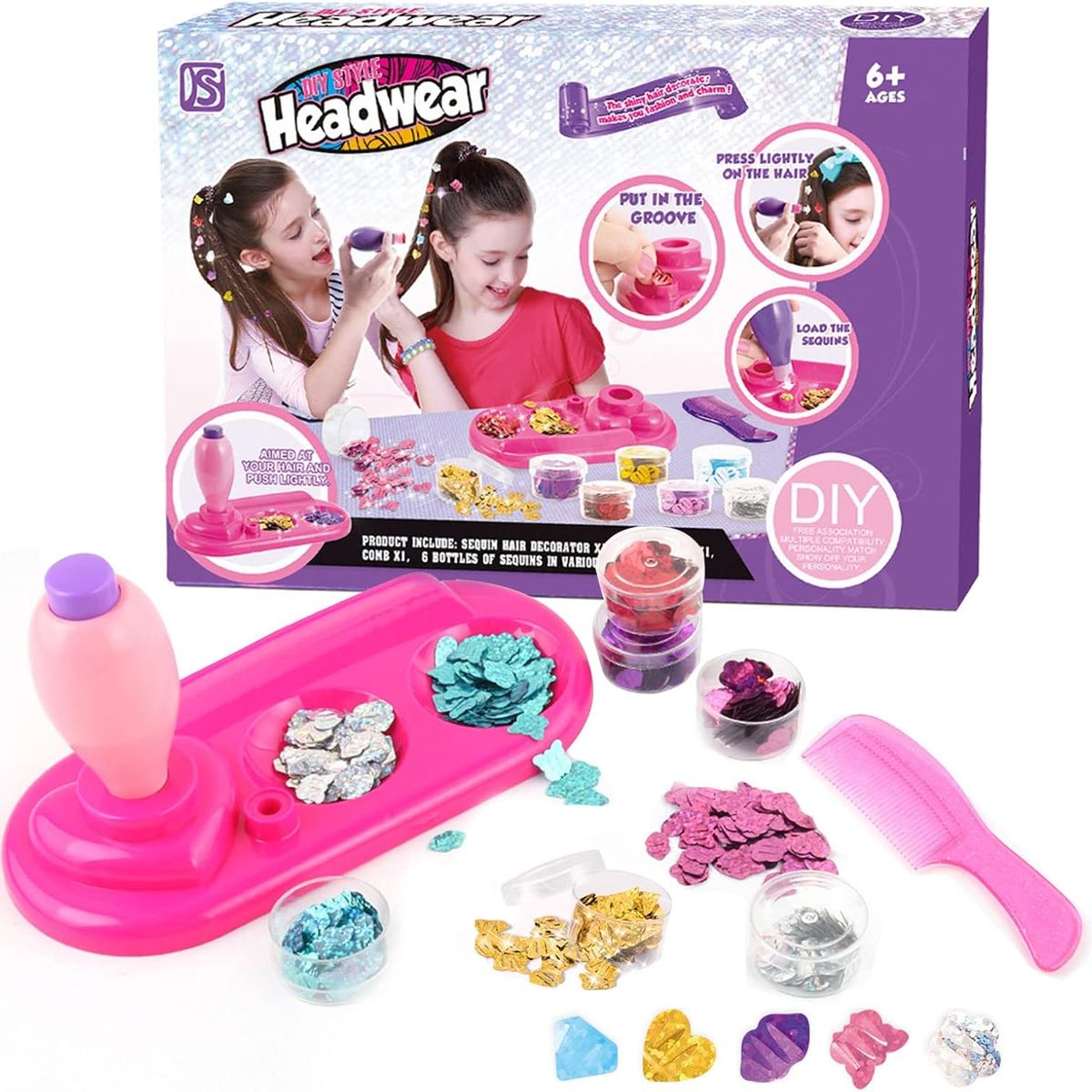 JUGANDO Y EDUCANDO - Juego Decoración De Cabello Con Lentejuelas Para Niñas