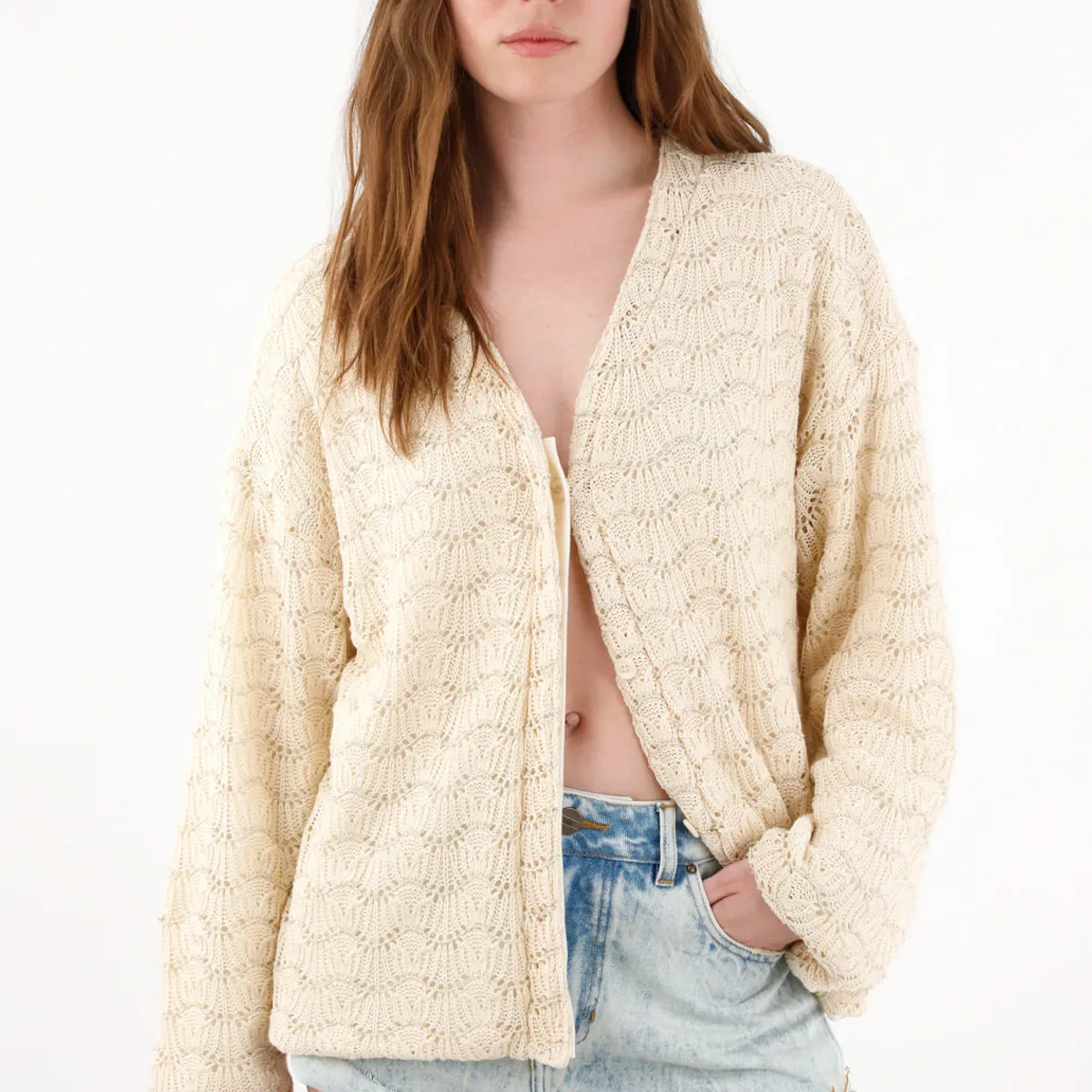 TENNIS - Buzo amplio tejido con brillos crudo para mujer