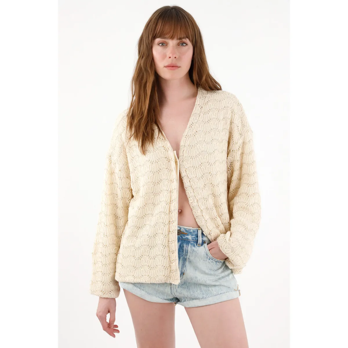 TENNIS - Buzo amplio tejido con brillos crudo para mujer