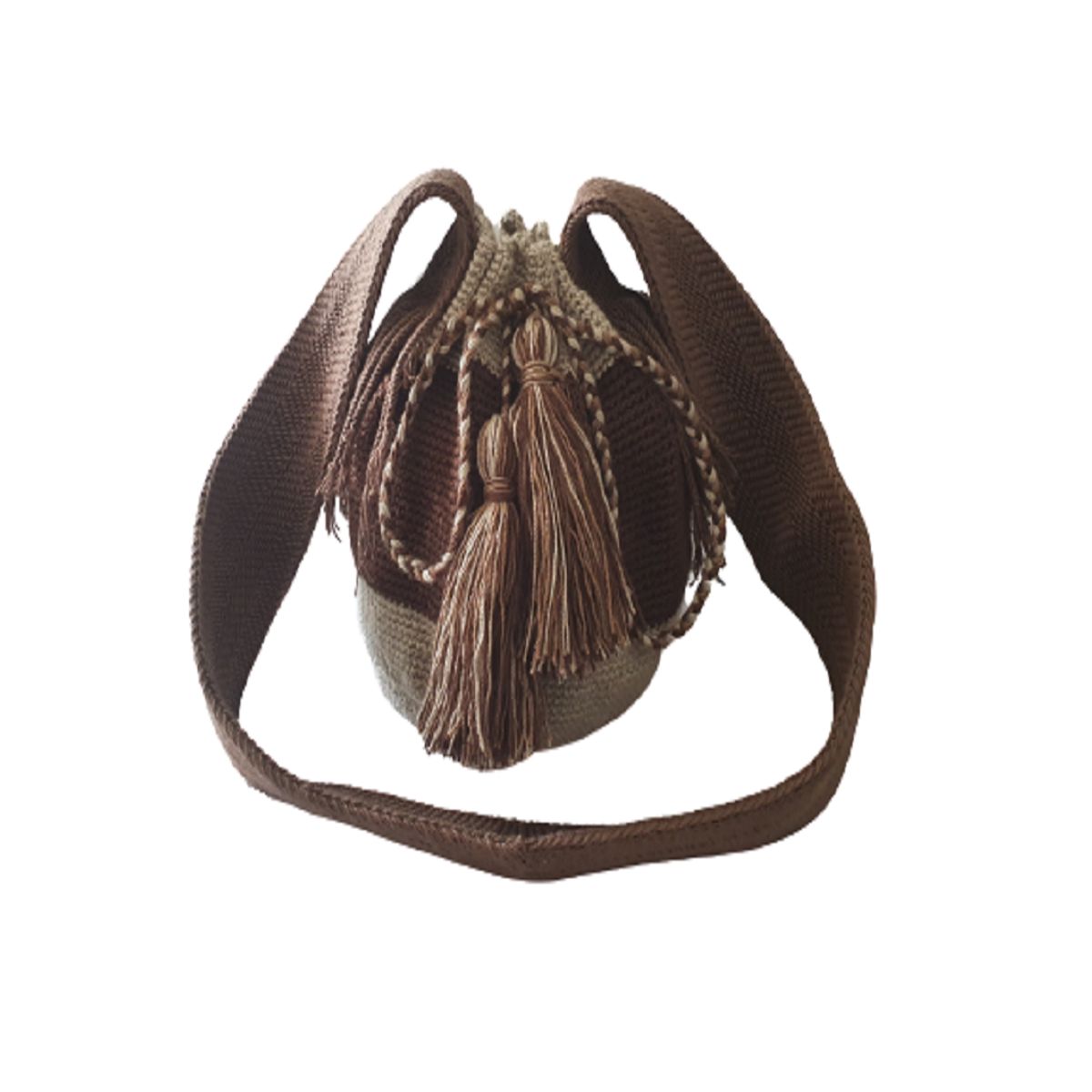 100 - Mochila Bolso Artesanal Color Café Oscuro con Tira wayuu