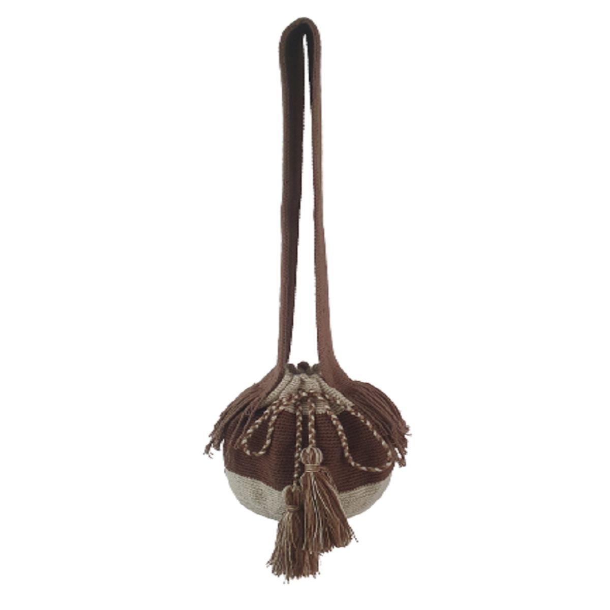100 - Mochila Bolso Artesanal Color Café Oscuro con Tira wayuu