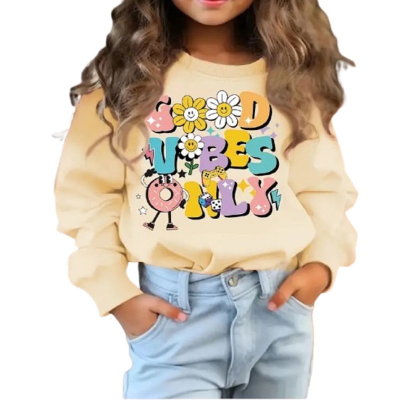 100 - Sueter Beige niña Estampado Good Vibes Only