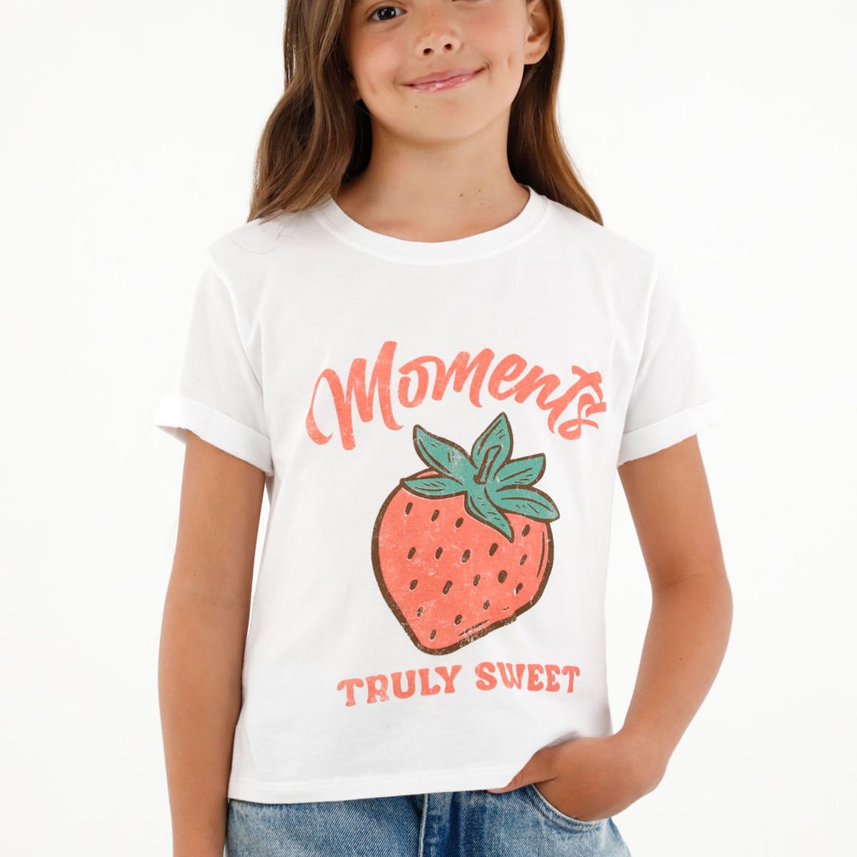 TENNIS - Camiseta blanca con estampado frontal para niña