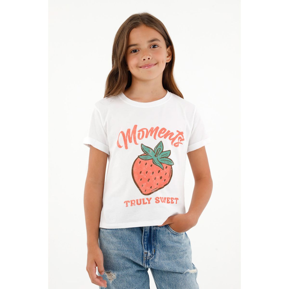 TENNIS - Camiseta blanca con estampado frontal para niña