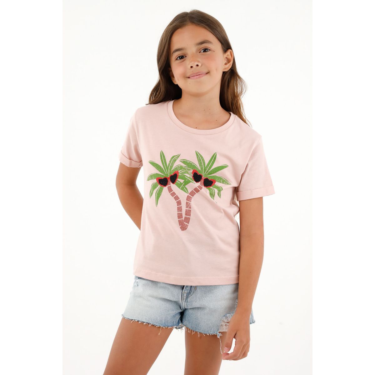 TENNIS - Camiseta rosada estampado palmeras para niña