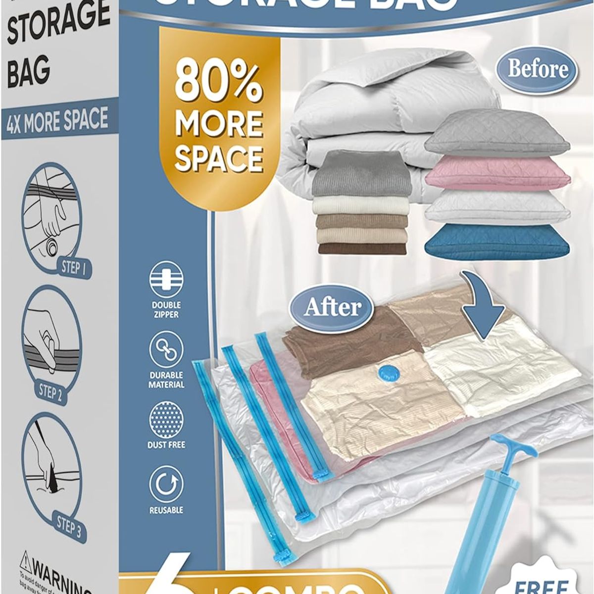 GENERICO - Bolsas Almacenamiento Al Vacío Con Bomba De Mano Para Viaje