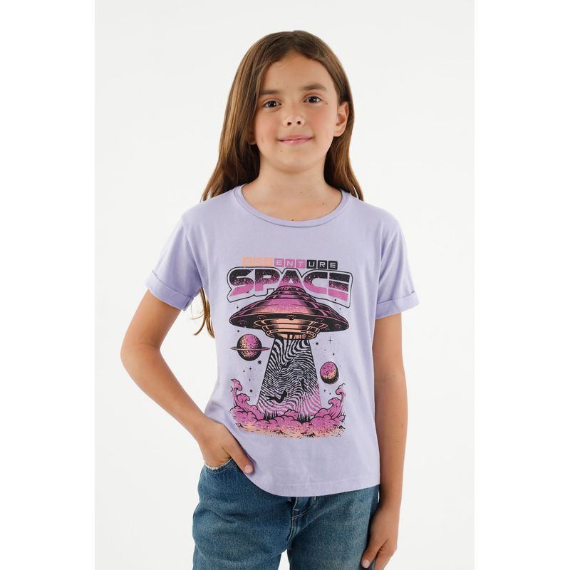 TENNIS - Camiseta básica morado estampada para niña