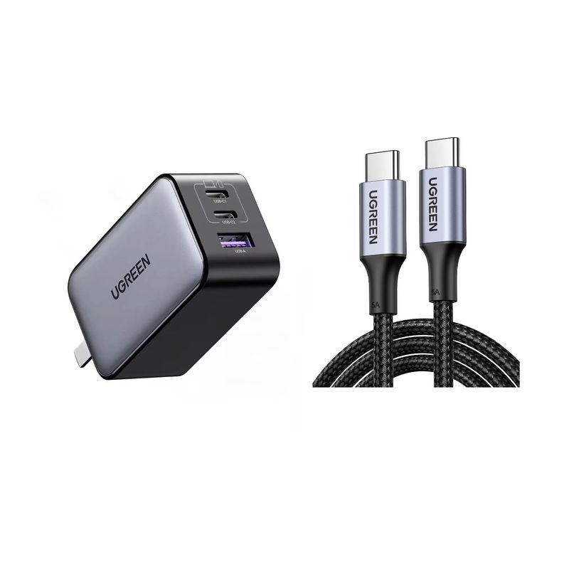 UGREEN - Cargador 65W Nexode USB-C/USB Carga Rápida GaN + Cable USB-C 100 W 2m