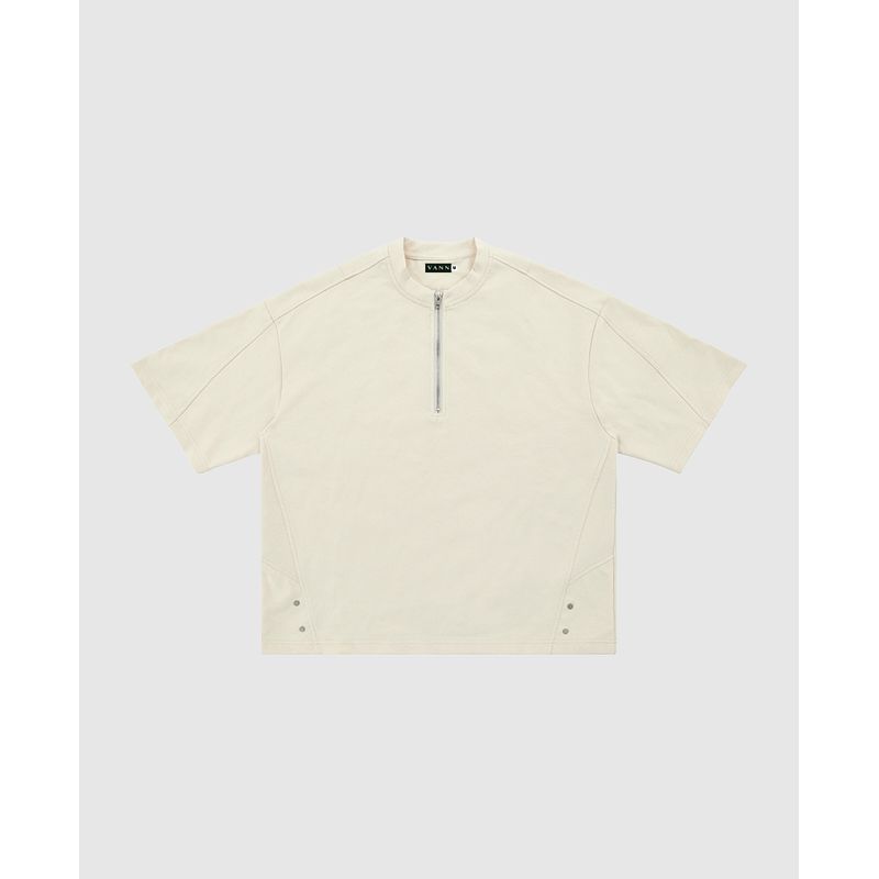 VANN - Camiseta Para Hombre En Algodón Halfzip T-shirt Marfil