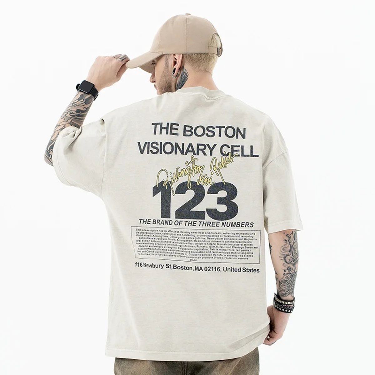 VANN - Camiseta para Hombre En Algodón Boston T-shirt Crudo