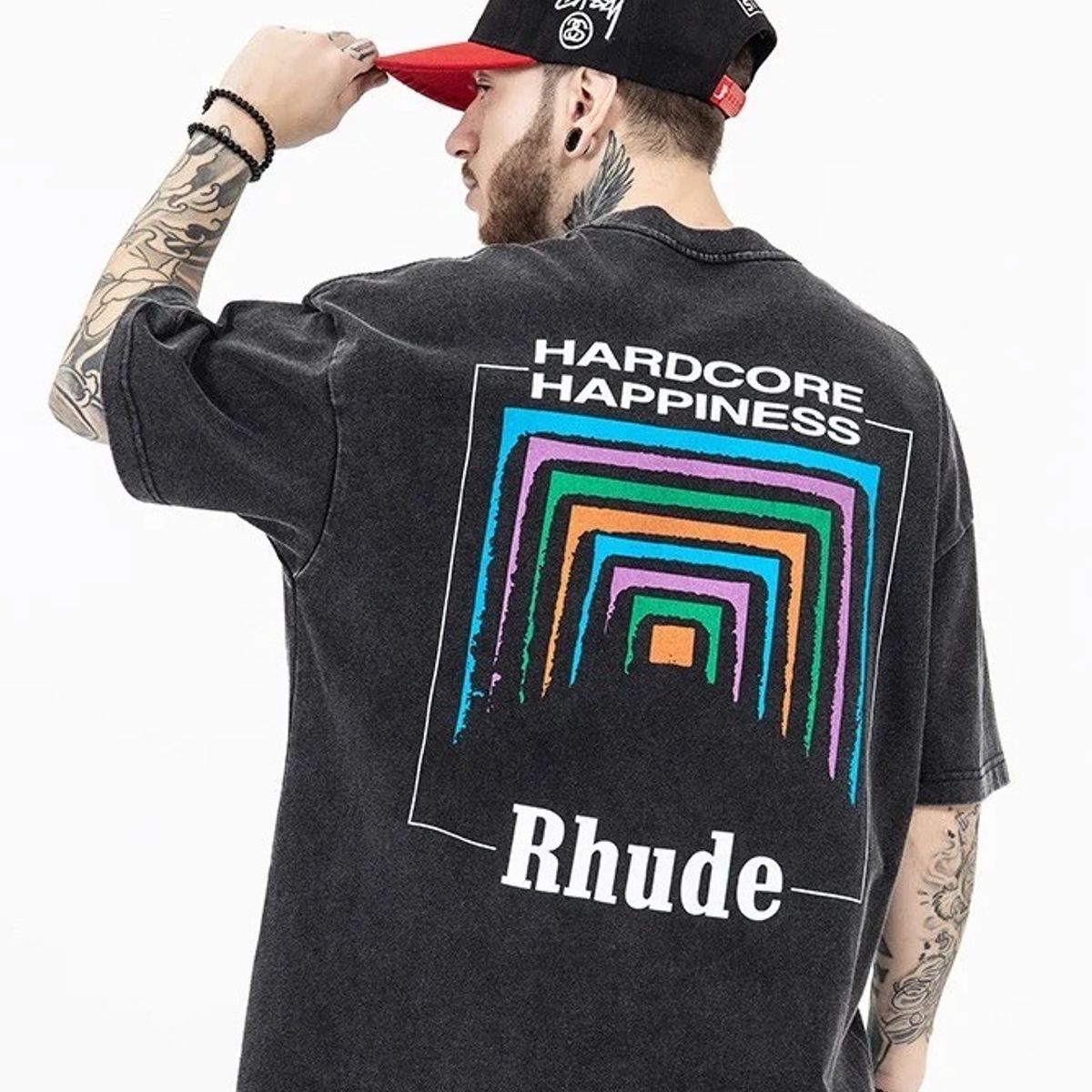 VANN - Camiseta para Hombre En Algodón Rhude T-shirt Negro