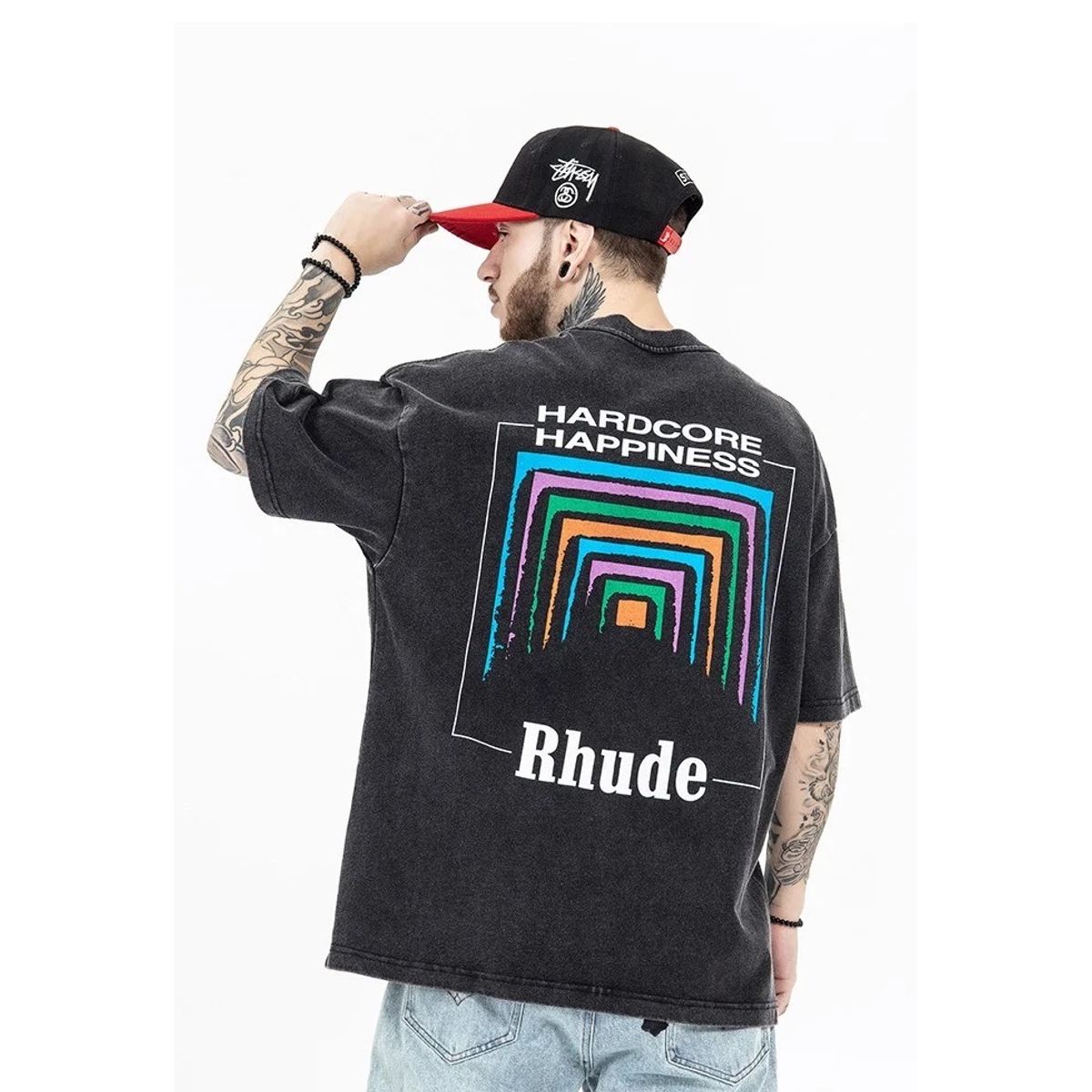 VANN - Camiseta para Hombre En Algodón Rhude T-shirt Negro