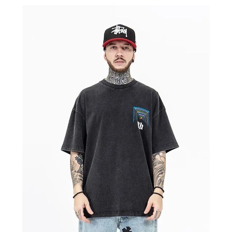 VANN - Camiseta para Hombre En Algodón Rhude T-shirt Negro