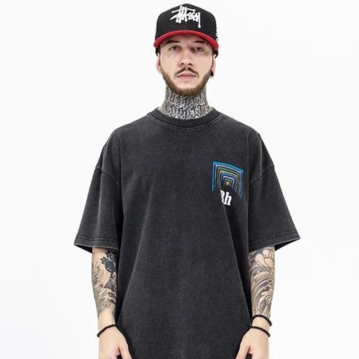 VANN - Camiseta para Hombre En Algodón Rhude T-shirt Negro