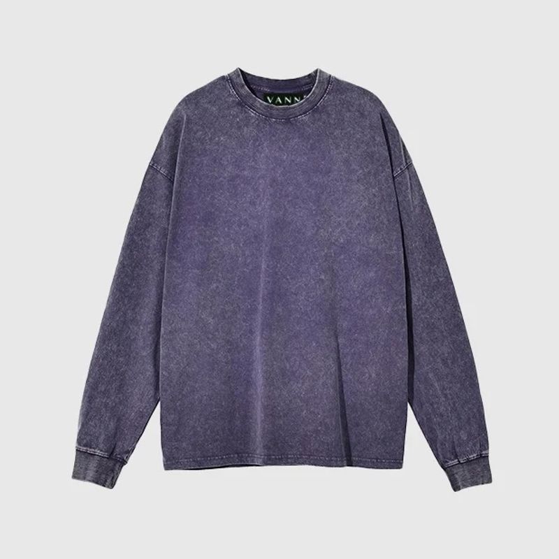VANN - Camiseta Manga Larga En Algodón Crewneck Distressed Morado