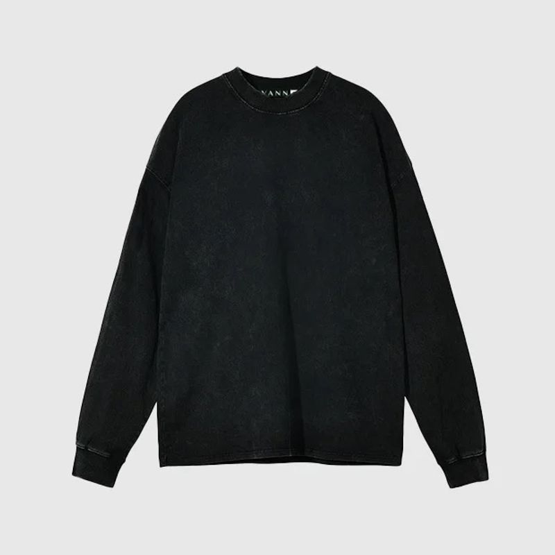VANN - Camiseta Manga Larga En Algodón Crewneck Distressed Negro