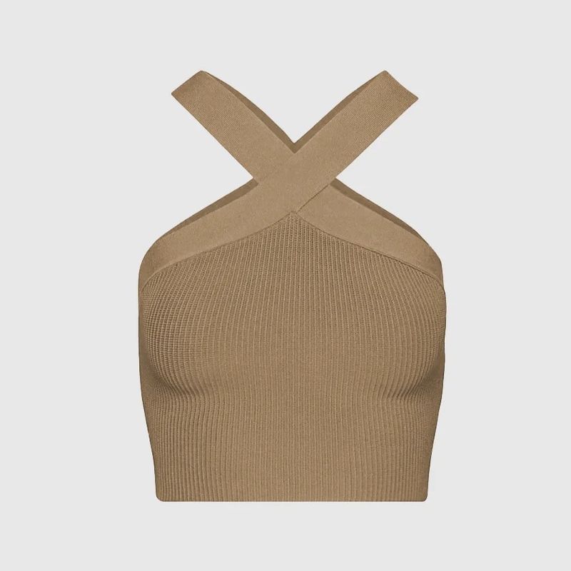 VANN - Top Para Mujer Halter Crop Top Beige