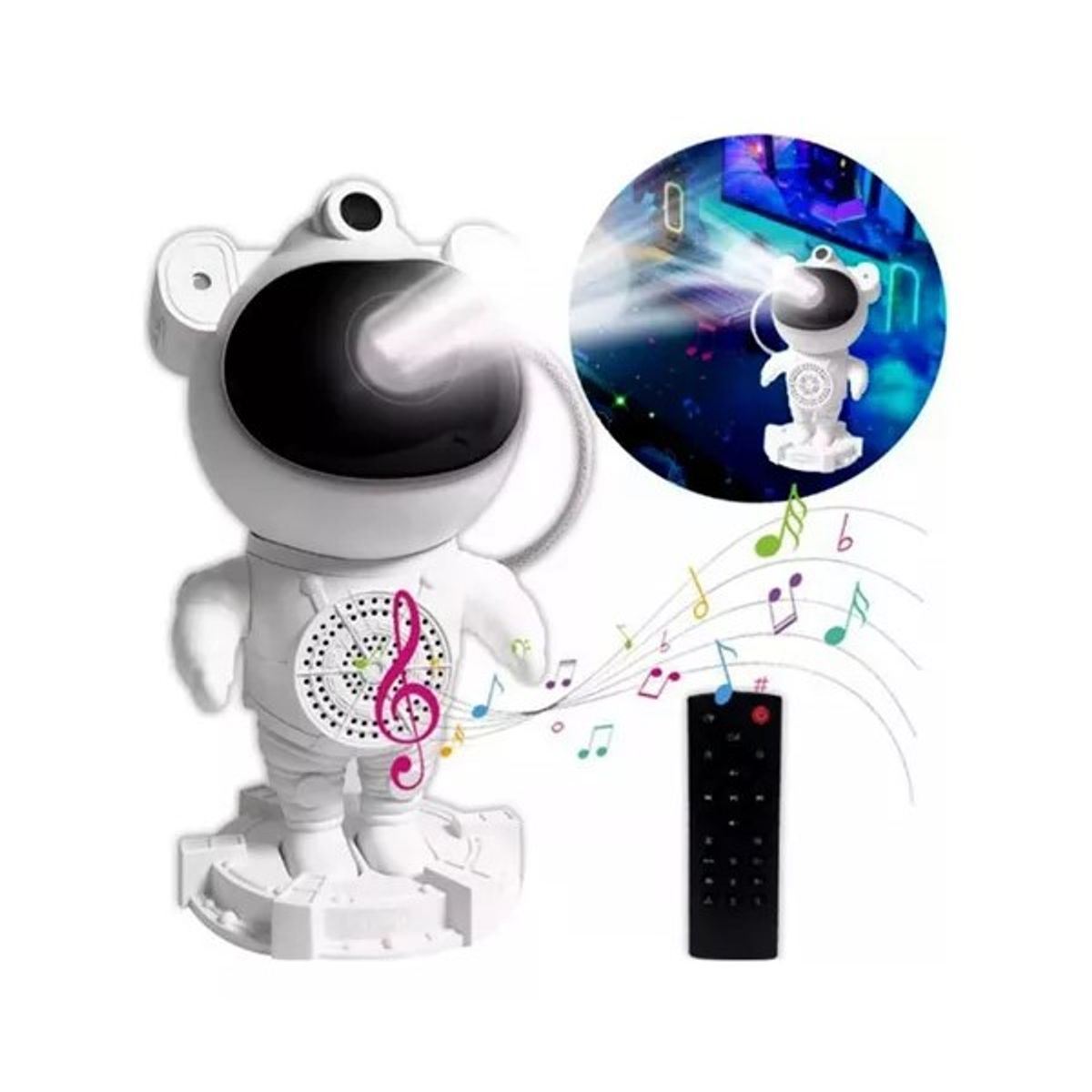 GENERICO - Astronauta Proyector De Luces Galaxia Bluetooth Con Parlante Blanco