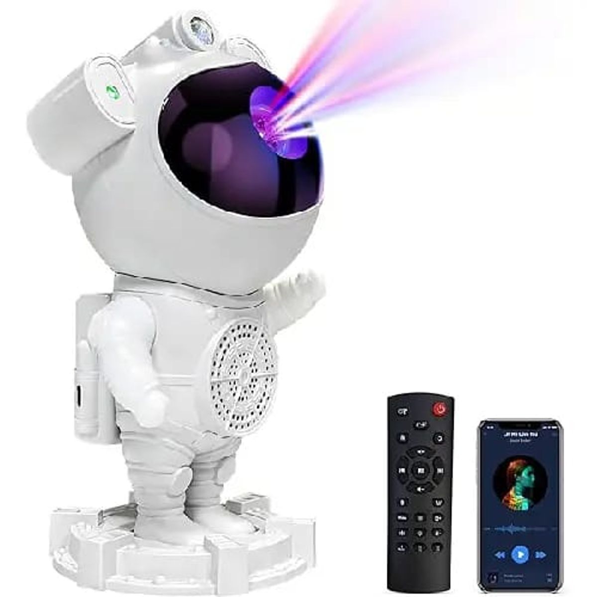 GENERICO - Astronauta Proyector De Luces Galaxia Bluetooth Con Parlante Blanco