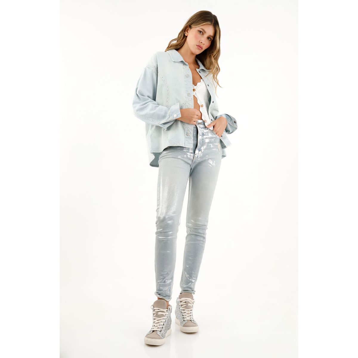 TENNIS - Sobrecamisa azul denim con apliques para mujer