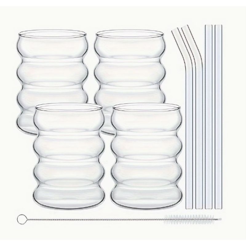 GENERICO - Vaso de vidrio en espiral con pajita 4