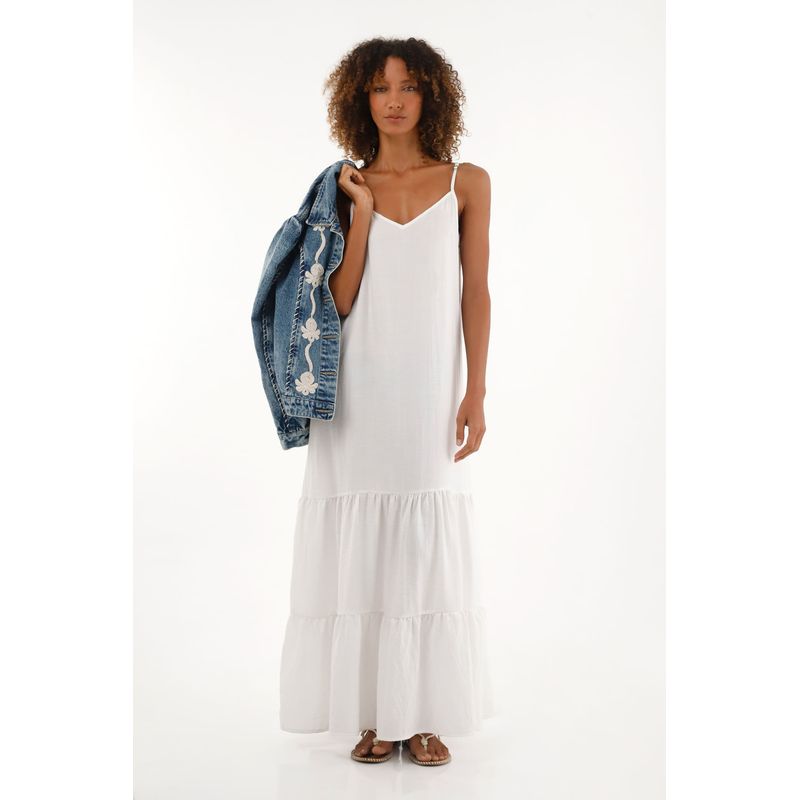 TENNIS - Vestido crudo largo de tiras graduales para mujer