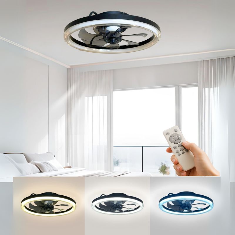 LE CAPRICE - Ventilador de techo negro con luz led y control remoto