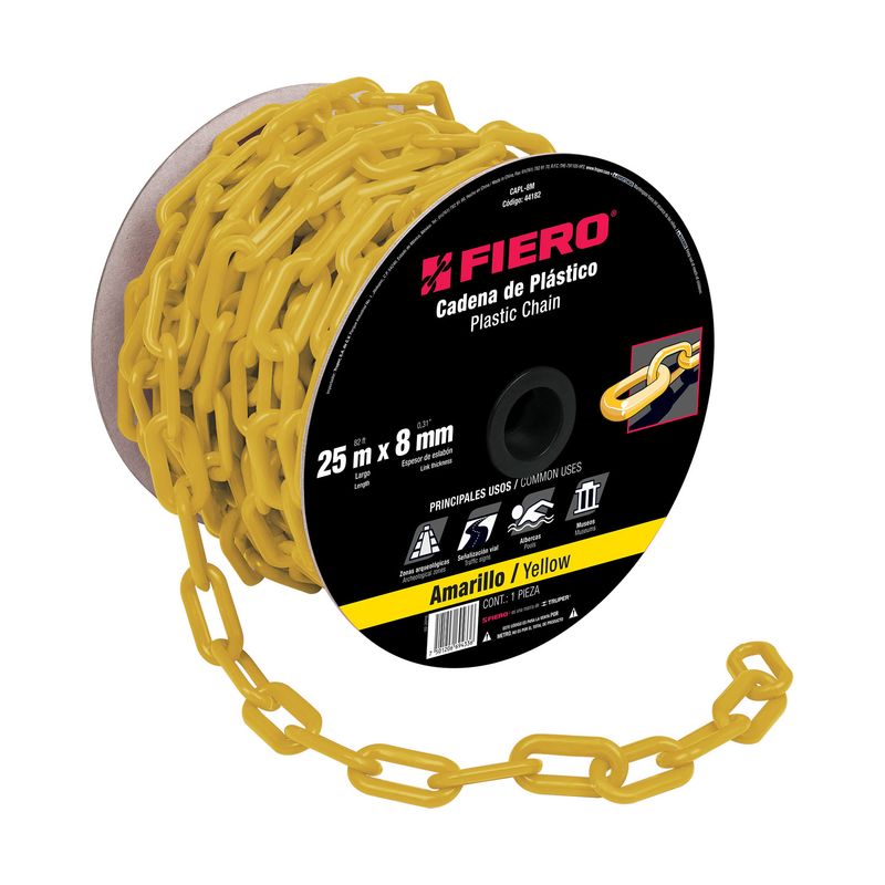 FIERO - Carrete De Cadena Plástica Amarilla De 25 M Espesor 8 Mm Fiero