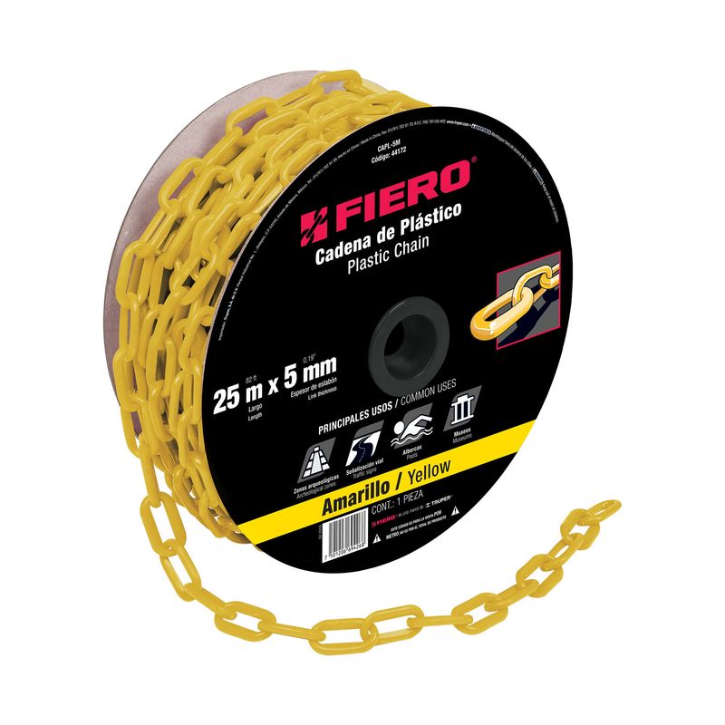 FIERO - Carrete De Cadena Plástica Amarilla De 25 M Espesor 5 Mm Fiero
