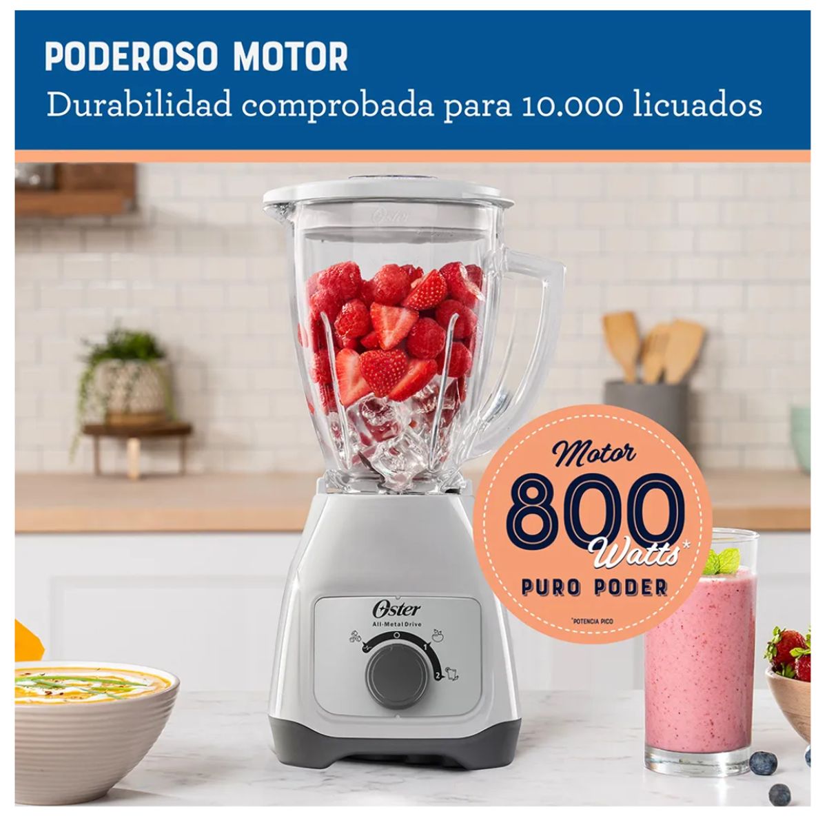 OSTER - Licuadora 2 Velocidades Oster Kaliman Vaso De Vidrio 800W Color Blanco